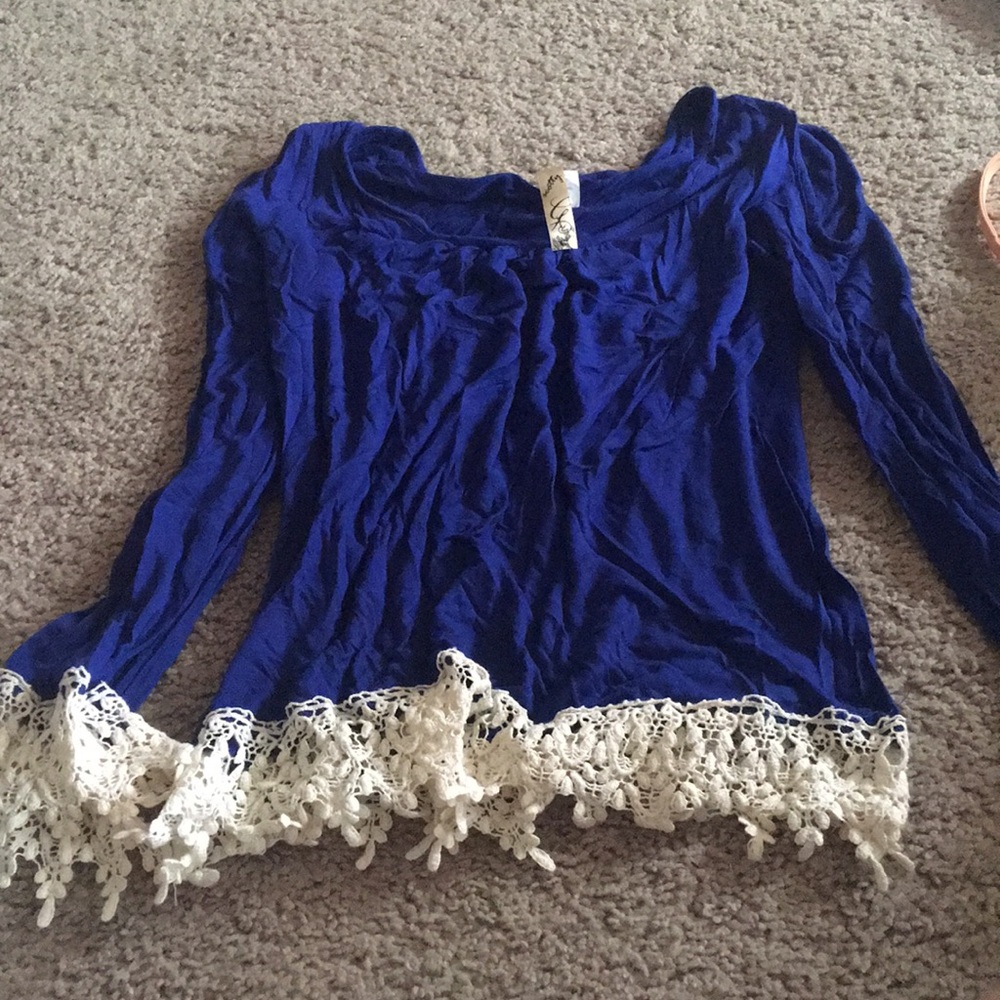 Blue fringe longe sleeve